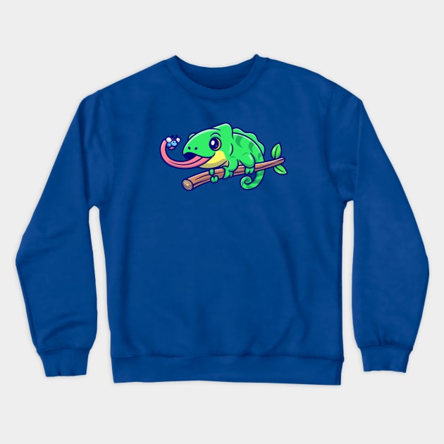 Cute Chameleon Eating Bug Cartoon Crewneck Sweatshirt by Catalyst Labs